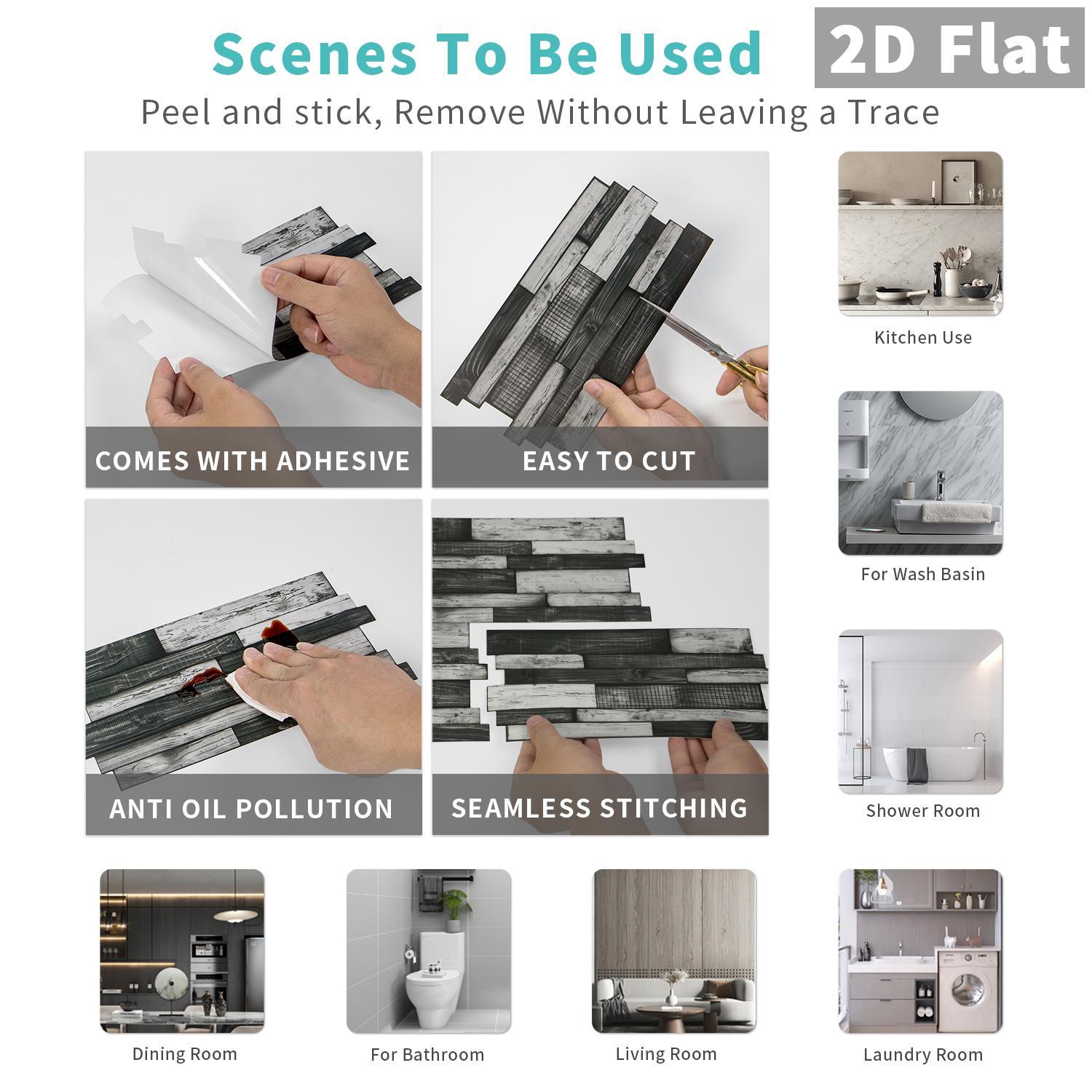 12/24/48PCS Irregular Tile Stickers | PVC Black-Gray Skin-Feel Marble | Waterproof Oil-Proof Kitchen Bathroom Decoration Kitchen Bath Self-Adhesive Decor 2. Black-Gray Marble Tile Stickers 12/24/48PCS | PVC Skin Decorative Wall Sticker