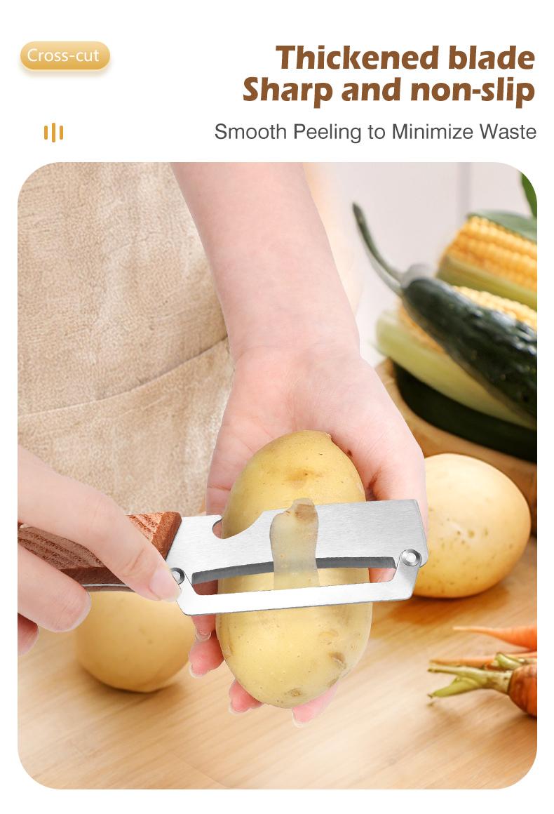 Vegetable & Fruit Peeler (Premium Grade) with Stainless Steel Blade, Wooden Handle, and Added Built-in Bottle Opener – Ideal for Potatoes, Apples, Zucchinis, Papayas, and Pumpkins