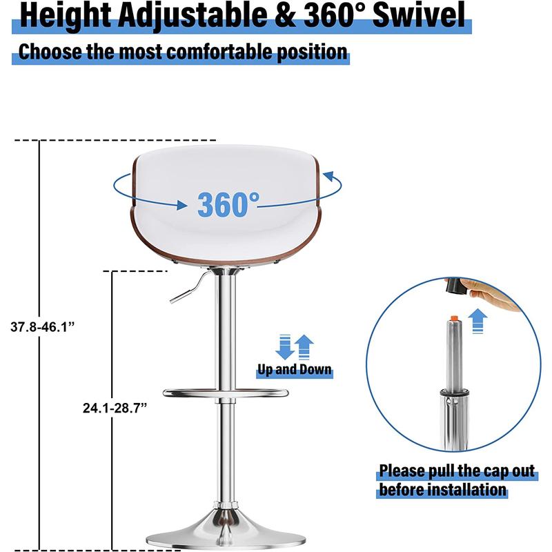 【Deals for Your Days】AOWOS Bar Stools, Set for 2/4, Adjustable Bentwood Barstools, Modern PU Leather Upholstered Bar Chair with Back and Footrest, for Bar, Island Counter, Kitchen, Dining Room