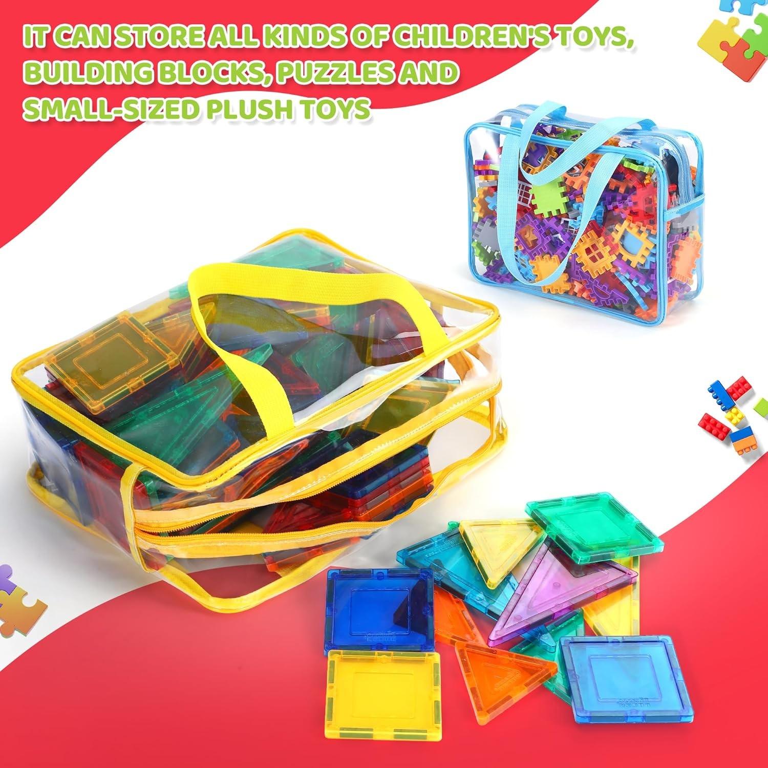 Toy Storage Bags Reusable Clear PVC, Travel Waterproof Organizer Bags with Zipper, Ideal for Building Blocks Puzzles Kids Books
