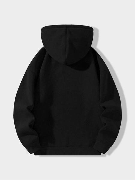 Men's Letter Print Drop Shoulder Zip Up Hoodie, Fashion Casual Regular Fit Hooded Sweatshirt for Daily Holiday Outdoor Wear, Men Clothes for Fall & Winter