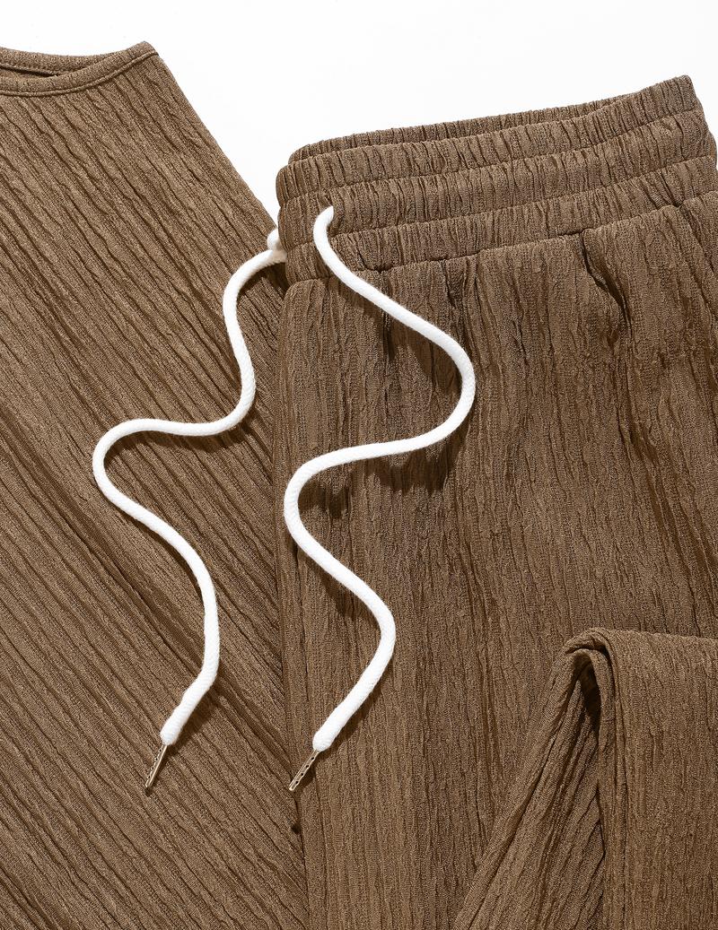 ZAFUL Men Solid Tank Top & Wide Leg Pants Men's 2 Piece Set Knitted Solid Sleeveless Scoop Neck Tank Top and Elastic Waist Wide Leg Pants