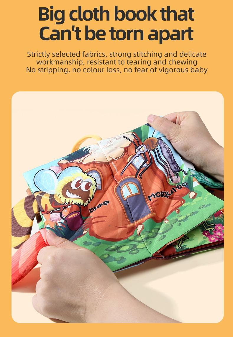 Montessori Theme Baby Book, Washable Tear-Resistant Cloth Book, Busy Books, Fun Sound Paper, Sensory Development Toy, Parent-Child Interaction Gift