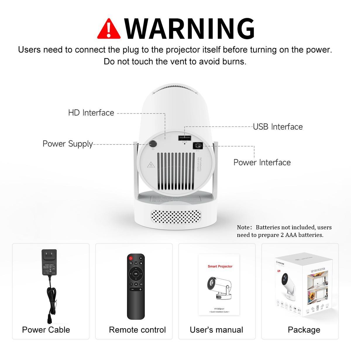 Magcubic Hy300pro+ 290 Ansi Android 14 Portable Wireless Digital Projector, 0.8:1 Short Projection, 1280x720p, WiFi 6, Bluetooth-compatible 5.4, Home Cinema Mini Smart Projector