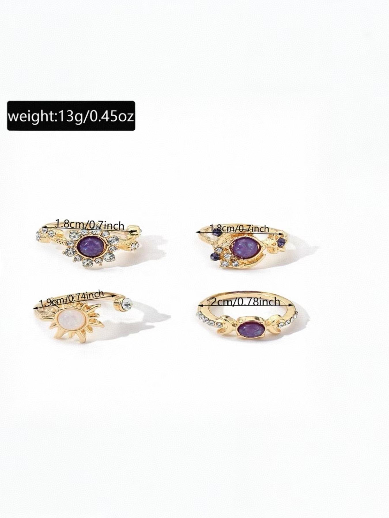 Fashionable Gemstone Ring Set, Sun Moon Diamond Accent Luxury Geometric Rings, High-End Style Jewelry for Women