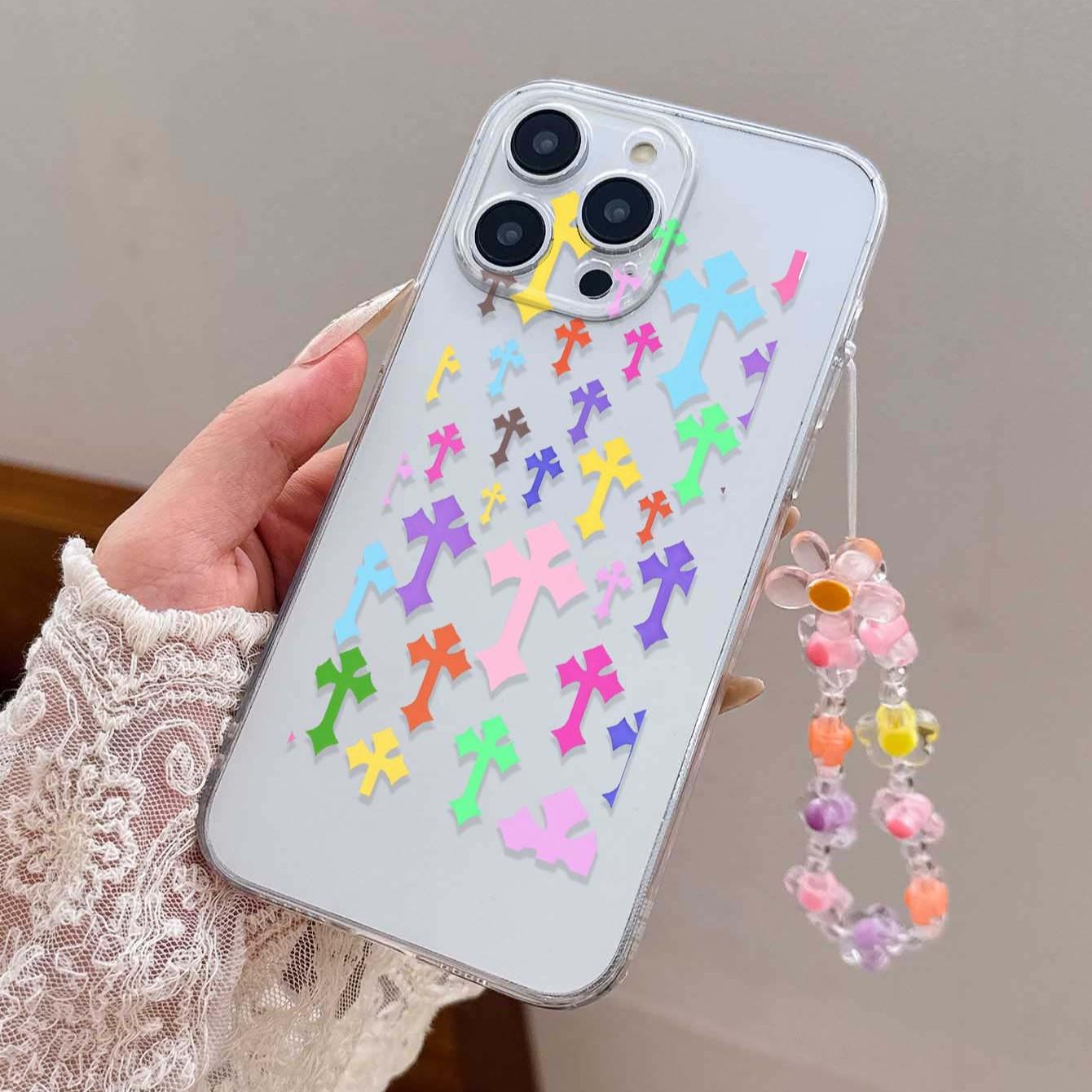 1pc Multicolor Cross Pattern Transparent Anti-Drop Phone Case with Lanyard, Compatible with iPhone 11/12/13/14/15/16 Series, Fashionable Design