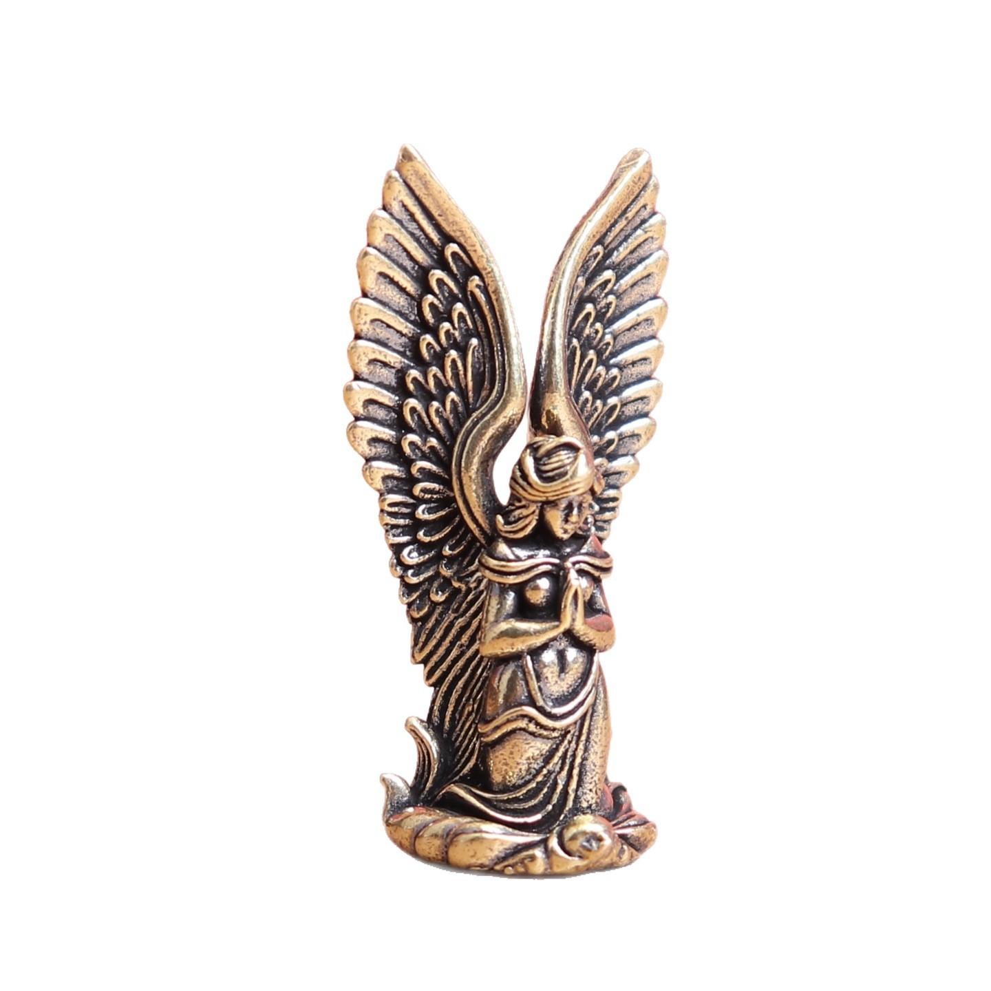 Pure Brass Goddess Angel Guardian Antique Home Decor, Retro Style Desktop Tea Pet Sculpture, Love God Desk Ornament, Girlfriend Gift (4.9cm*2cm)