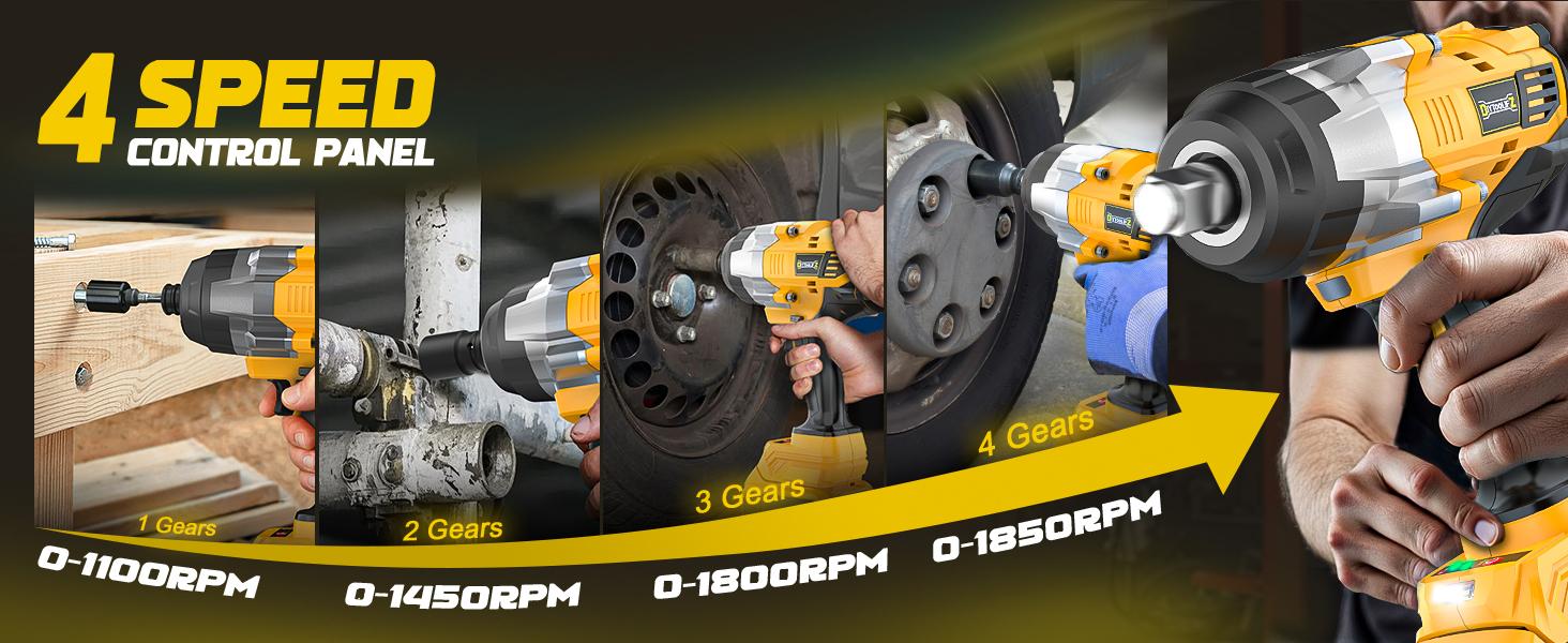 1700Ft-lbs (2300N.m) Cordless Impact Wrench 1/2" Compatible with Dewalt/Milwaukee Battery(No Battery!!),Brushless Impact Gun with 4 Modes & LED Light for CarTruck