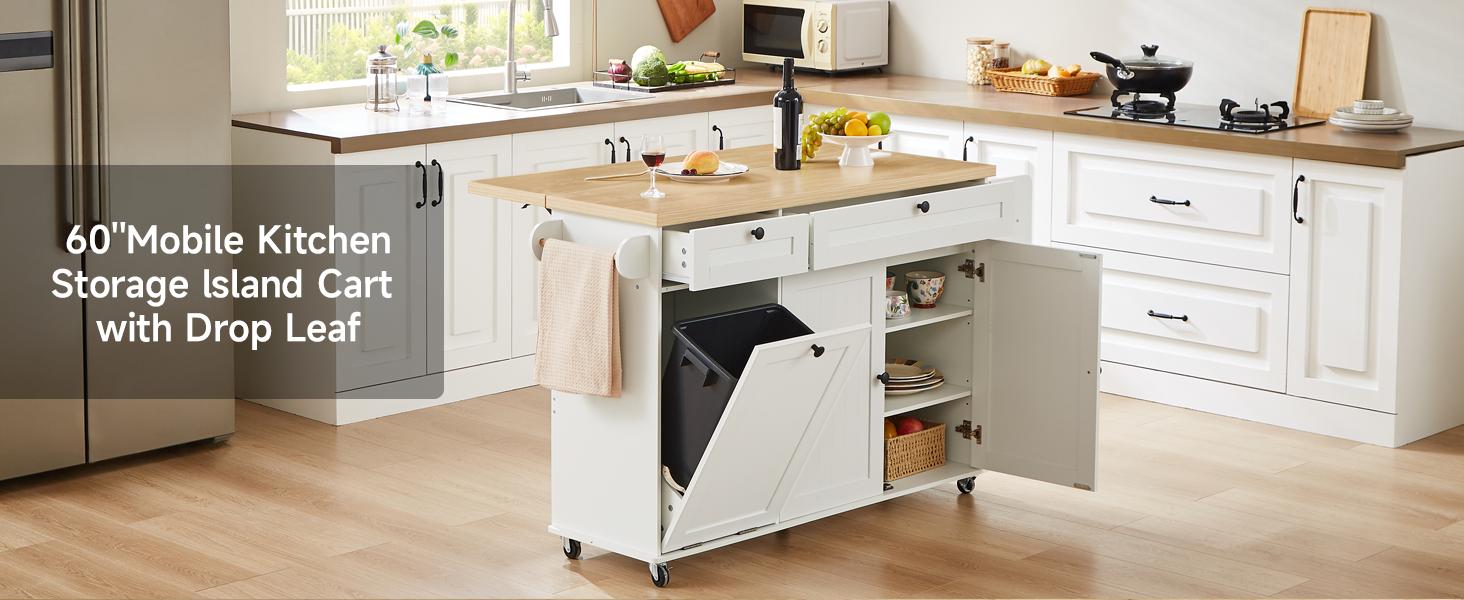 【SPOTLIGHT DAY】ONBRILL 60.2"W Kitchen Island with Two Large Storage Cabinets Drawers Locking Wheels Wood Countertop Power Outlet Spice Rack Paper Towel Holder Rolling Smooth 【SPOTLIGHT DAY】ONBRILL 60.2"W Kitchen Island with Two Large Storage Cabinets Drawers Locking Wheels Wood Countertop Power Outlet Spice Rack Paper Towel Holder Rolling Smooth
