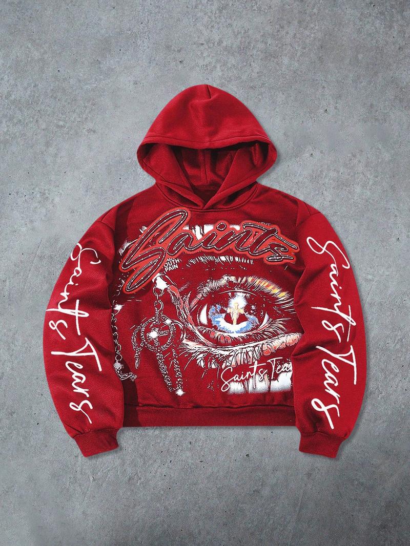 Men's Hooded Sweatshirt Autumn Winter Casual Street Fashion Street Style American Fashion Eye Element English Pattern Print Short Hoodie