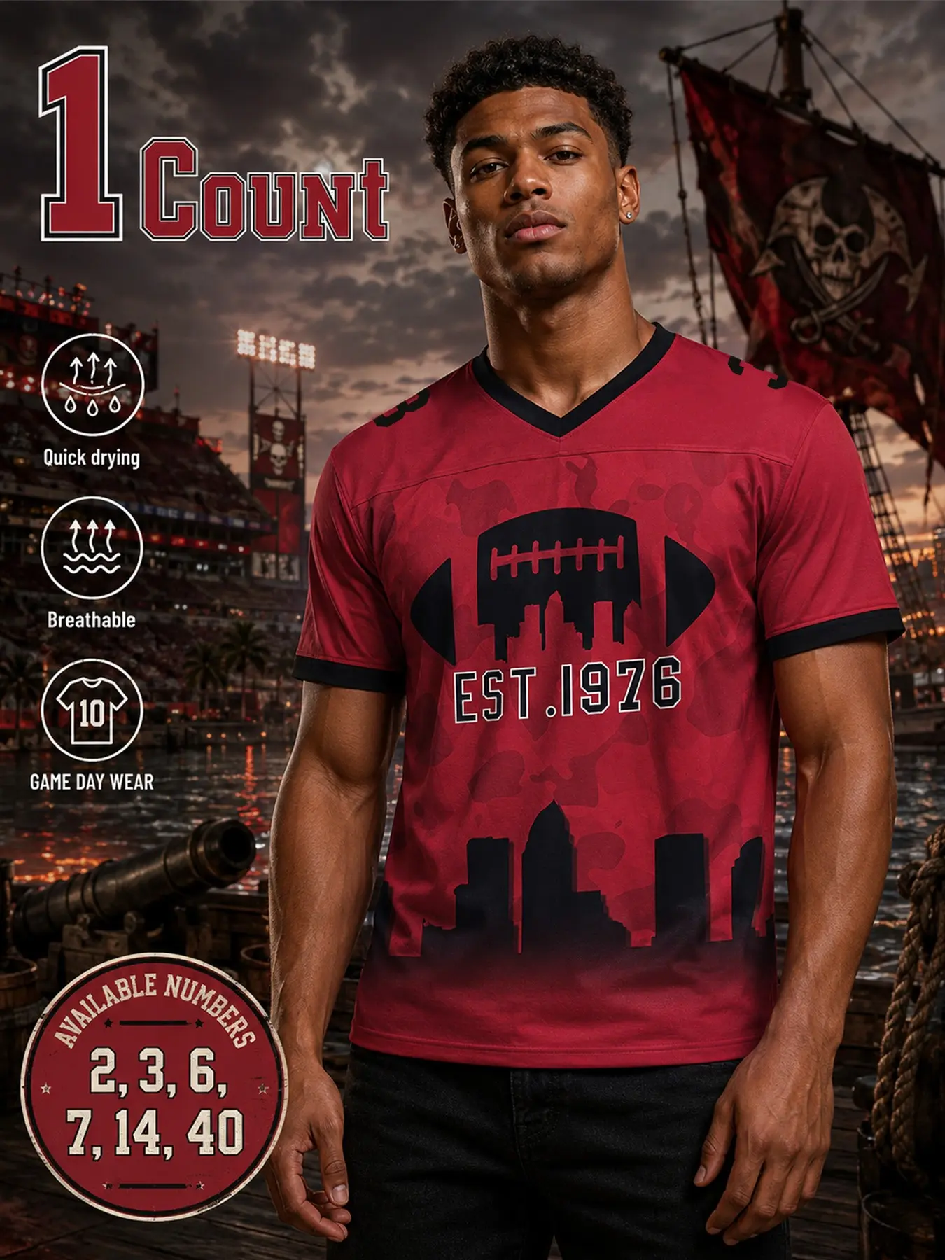 Unisex Retro American Football Jersey, Tampa Bay Team Rugby Jersey, Quick-Dry, Moisture-Wicking Y2K Blokecore Short-Sleeve Sports Top (S–3XL), Stylish Streetwear for Fans, Perfect for Sports