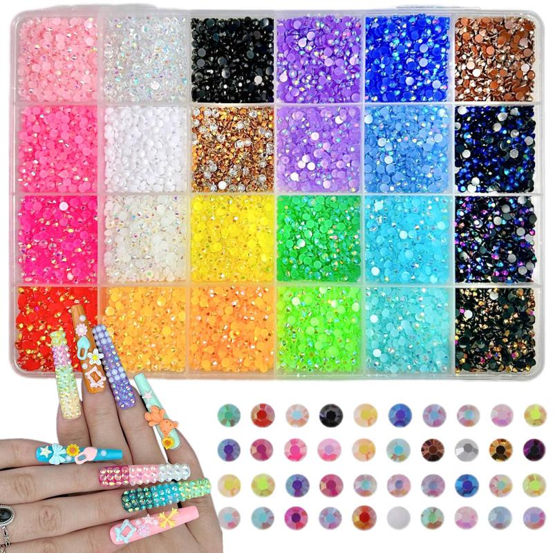 1 Box 24 Colors Semi-circular Rhinestones Bedazzling Kit, 3mm Multi-colors Hot Selling Flatback Resin Diamond Nail Gems DIY Phone Case Headphone Pen Nail materials Rhinestone Decorations