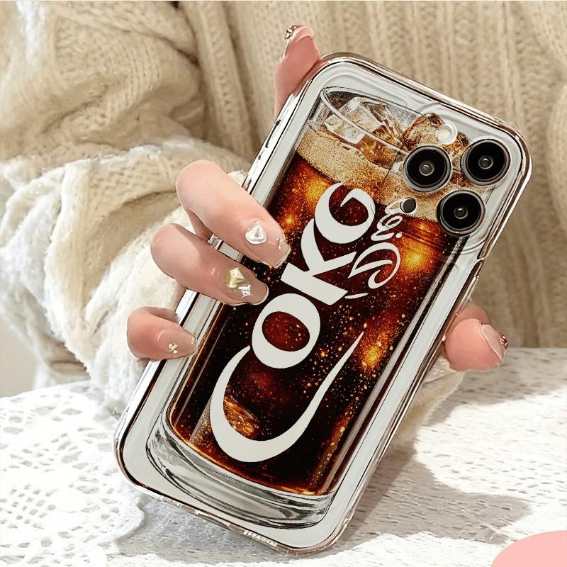 Coca-Cola Glass Texture Phone Case, Iconic Soda Pop Art Design, Shockproof Durable, Fits iPhone 17 Air 16e 15 14 13 Mini 12 11 Pro Max Xx Rx S Max 8 7 Plus, Cute Fashion Transparent Shell, Holiday Gift