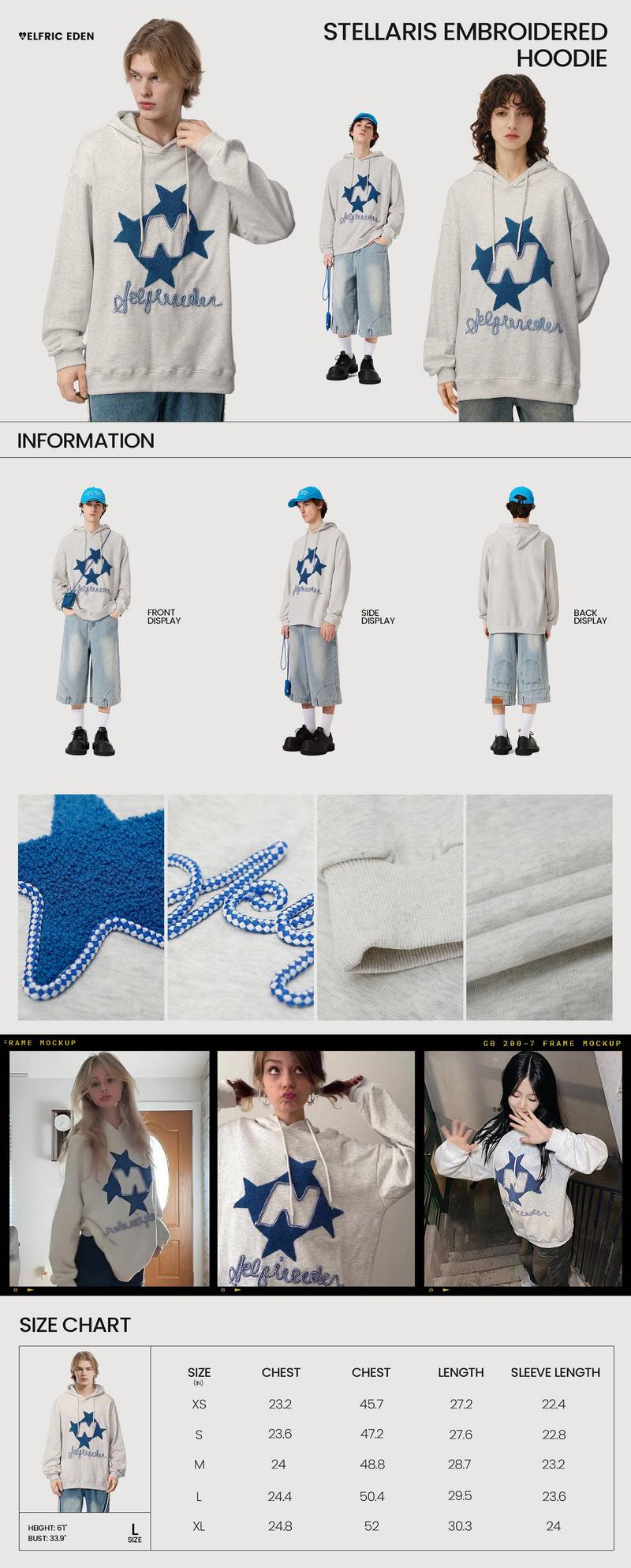 Aelfric Eden Stellaris Embroidered Pullover Hoodie Menswear Casual Long Sleeve Sweatshirts Tops Streetwear y2k 2000s clothes 90s vintage men