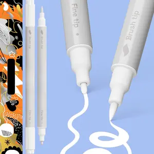 2 White -Tip   Pens - Multisurface Markers for Glass, Rock, Fabric, , Plastic &  - 1 mm Fine & Brush Tips
