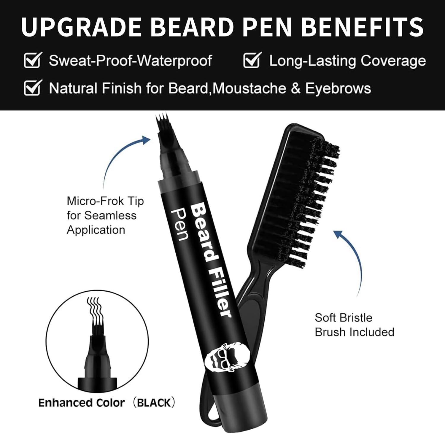 1PC Beard Pen Filler for Men – Waterproof, Sweatproof, Long-Lasting Beard & Hairline Filler – Natural Finish for Beard, Mustache, Scalp, Patch Cover – Includes Beard Brush – Ideal Gift for Father, Husband, Boyfriend Grooming Makeup Facial Lash Cosmetic