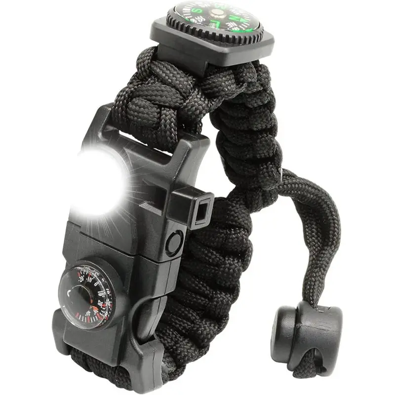Outdoor activities20 in 1 Survival Paracord Bracelet Adjustable Gear Kit with SOS LED Light, Fire Starter, Bigger Compass, Survival Whistle, Perfect for Camping, Hiking, Fishing