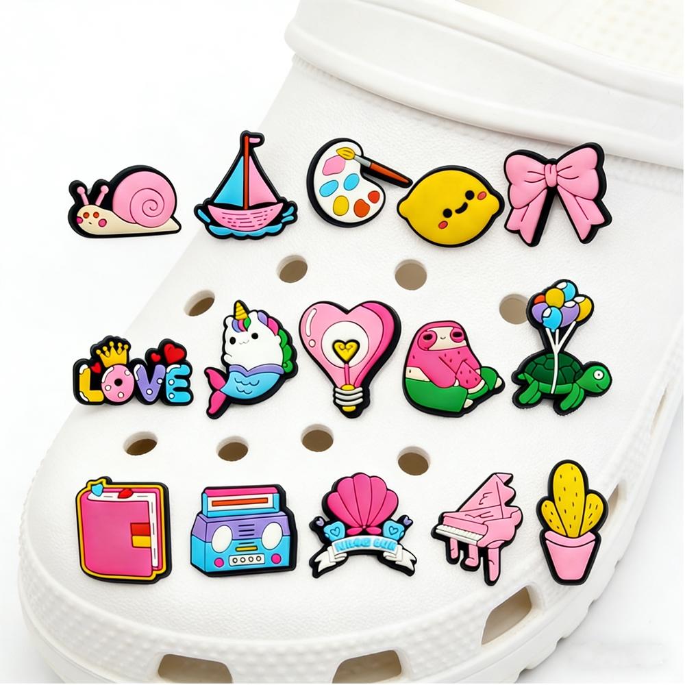 15 Pcs Cartoon pink series PVC Shoe Accessories, Comfortable Durable Fashionable, Birthday Gift, Charismatic Personalized Shoe Buckles for Girls