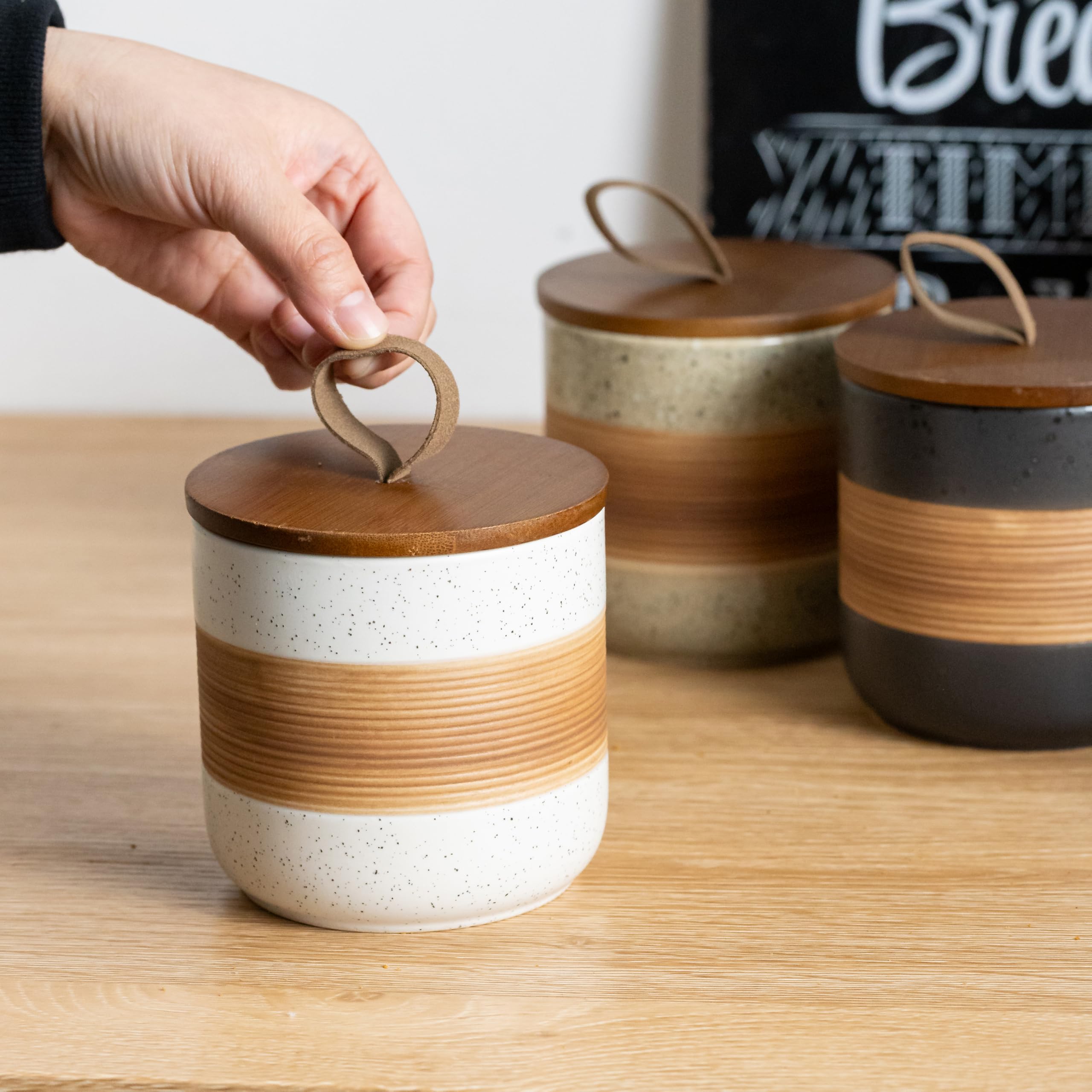 Ceramic Jar with Lid, Coffee Container Kitchen Food Storage Jars for Spice Sugar Tea Bag, Stackable Decorative Jars for Countertop