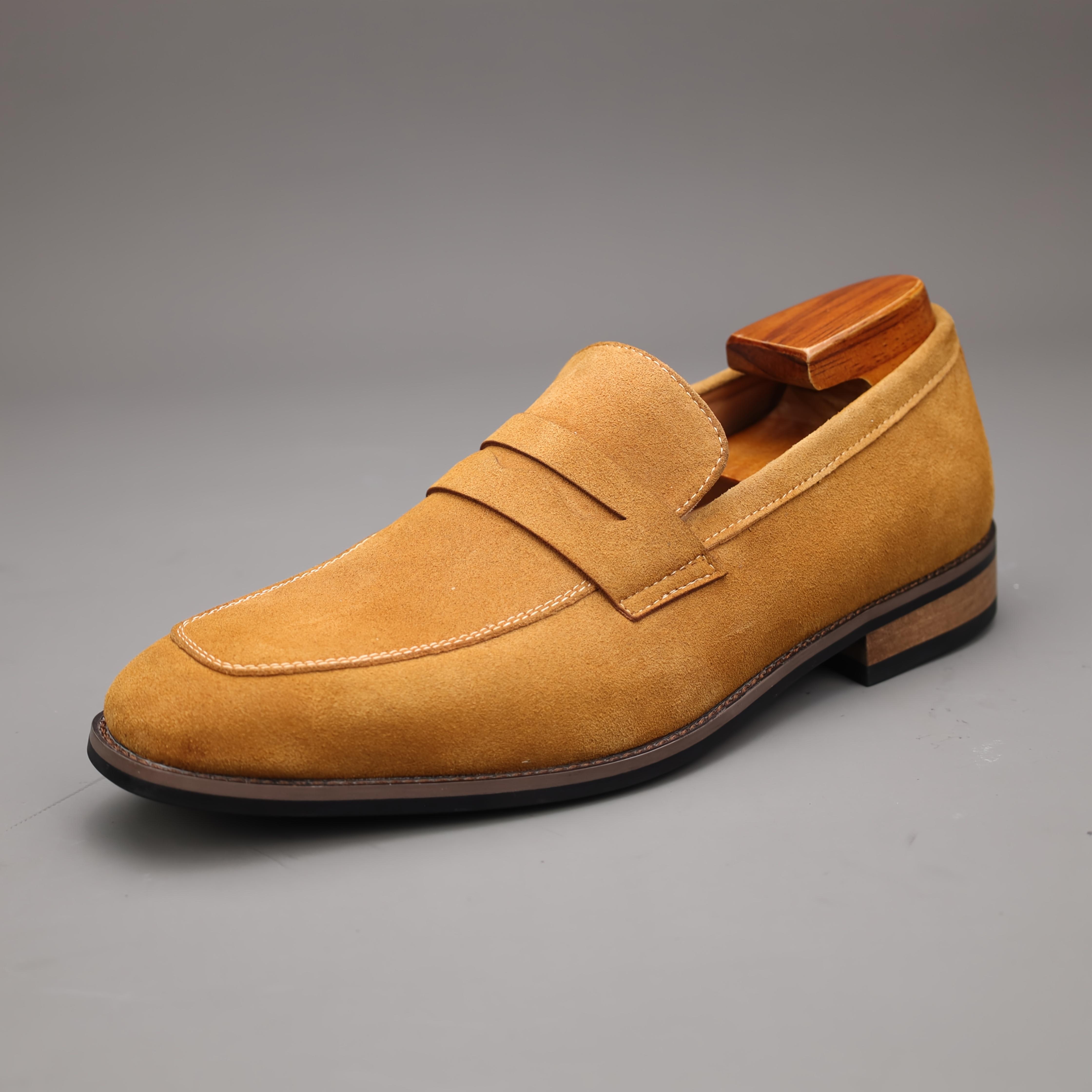 Men's Top Grain Cow Upper Slip On Penny Loafer Shoes, Elegant Comfy Non Slip Rubber Sole Dress Shoes, Men's Footwear,Real Shoes,size7-14