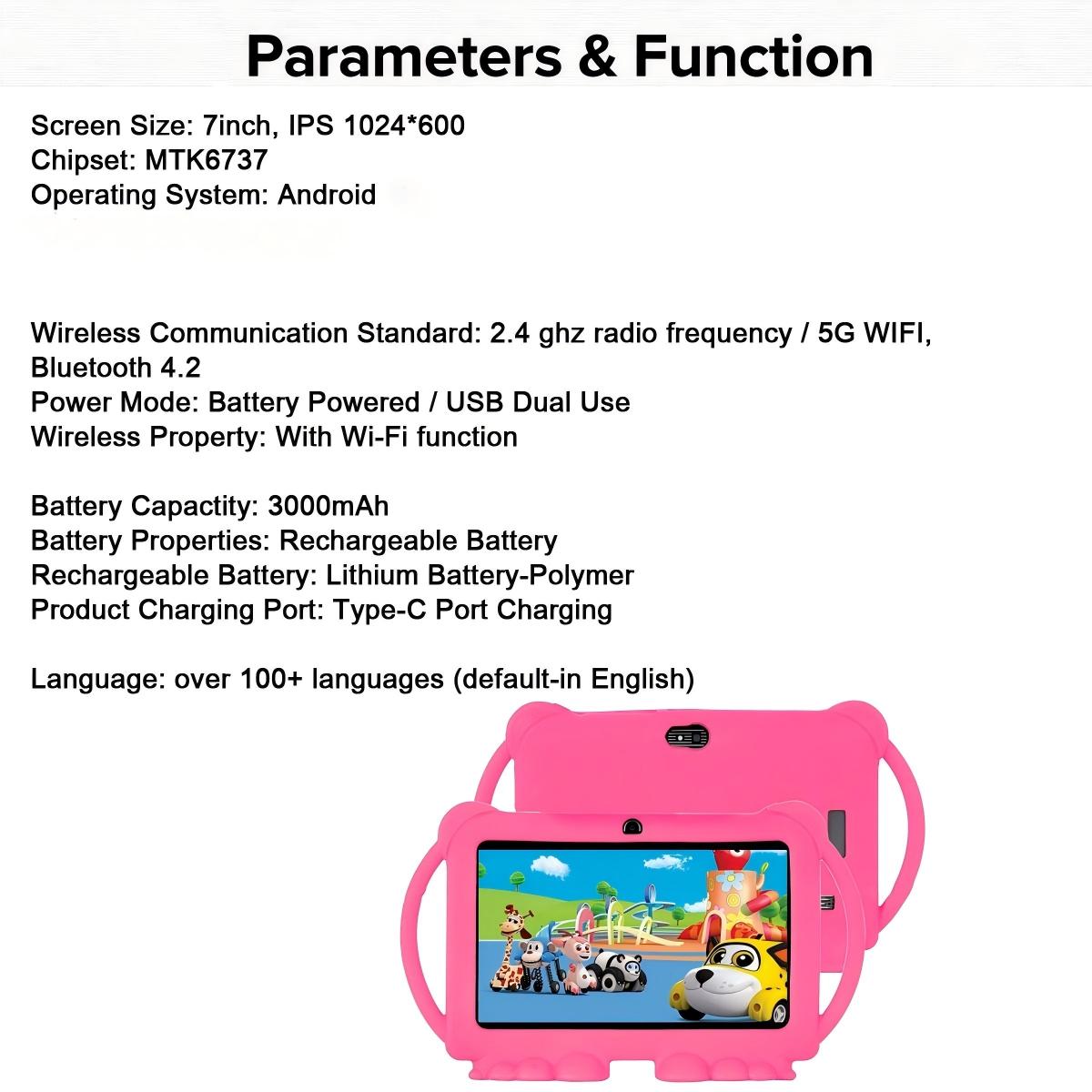 7-Inch Dual-Camera Tablet PC, Android Parental Control Education Tablet with Shockproof Case, 1024x600 Screen, Android Wi-Fi Tablet