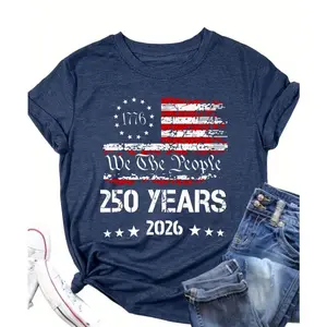 1776-2026 250 Years We The People Betsy Ross Flag Graphic Oversized Graphic T-Shirt, Summer Daily Outfit Patriotic USA Comfort Cotton Outfit, Cute Fashion 4th of July Gift for Him Her, Best Birthday Gift for Dad Mom Family Friends