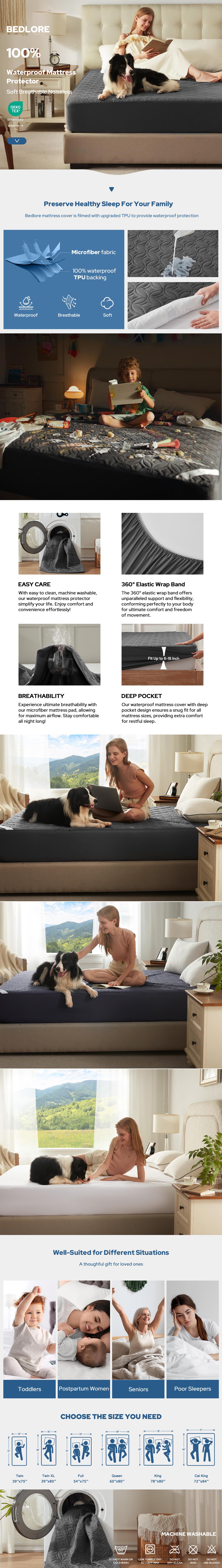 【BEDLORE】Big Copper Coin Pattern Waterproof Mattress Protector, Soft & Dirt-Proof Fabric with Deep Pockets (Fits 6–18 Inches), Ideal for Bedroom, College Dorm & Hotel Use