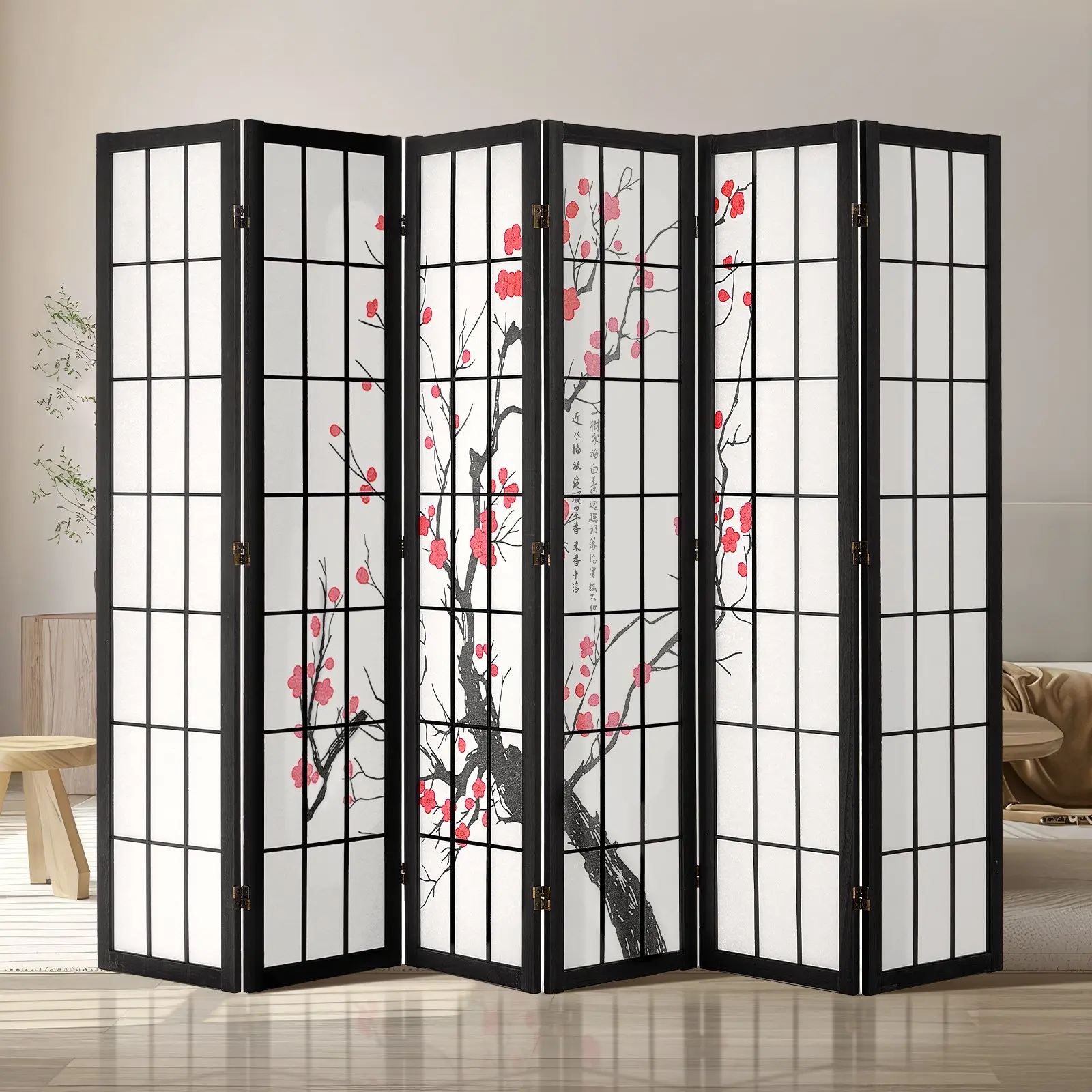 VEVOR Room Divider, 6 Panel Japanese Room Divider Screen, Wood Folding Privacy Screen Indoor, Japanese Partition Portable Decoration Dividers, for Room Separation Home Office Restaurant Bedroom