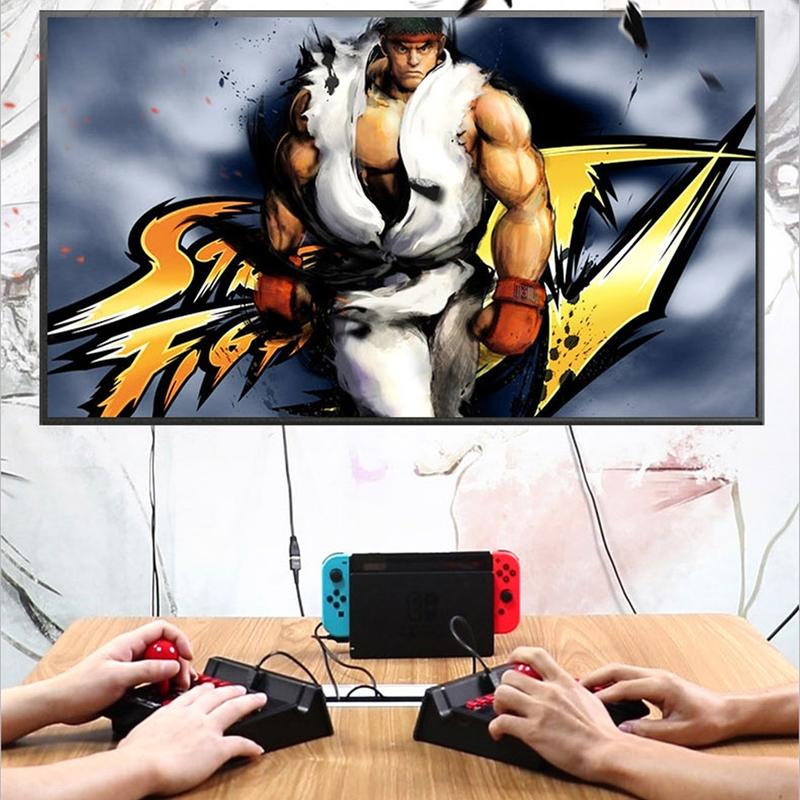 GAMINJA 4 in 1 Retro Arcade Joystick, Charging Station Turbo Fighting Stick Game Controller, Wired Rocker for PS3/Switch/PC/Android Games Console