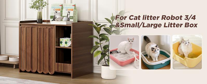 Vabches Large Cat Litter Box Enclosure, Hidden Litter Box Furniture with Removable Litter Collector & Dog-Proof Shelf, Modern Wooden Cat Litter Box Cabinet, Cat House, Side Table