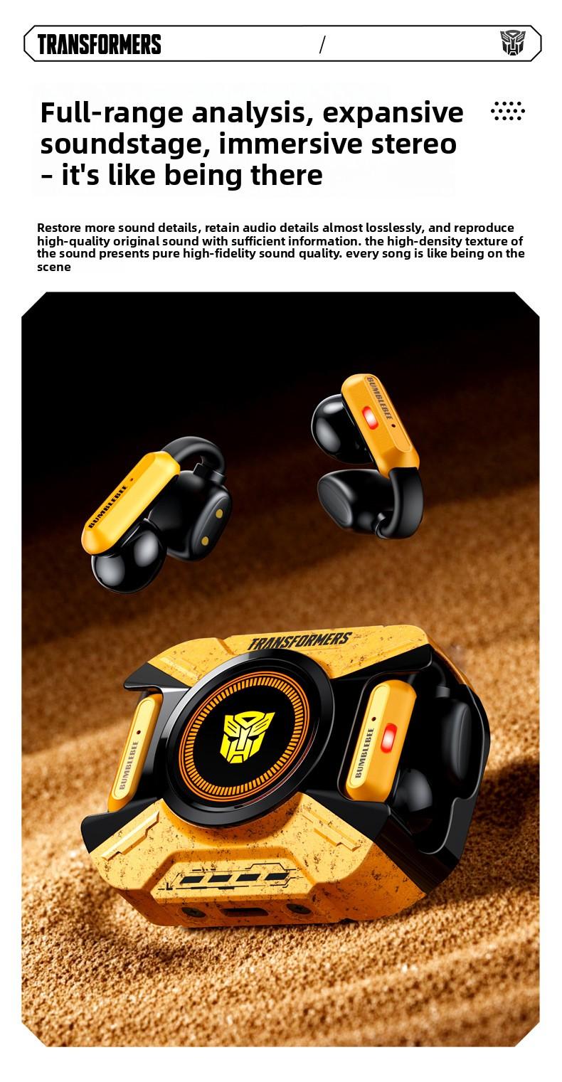 Transformers TF-T93 Ear-Clip True Wireless Bluetooth 6.0 Earbuds with Mic, Zinc Alloy Armor Case, Low Latency Game/Music Modes, Hi-Fi 12mm Drivers, Secure Fit Sports Earphones (Megatron Black)