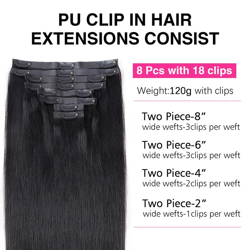 [Super Deal] CheetahBeauty Straight Clip in Hair Extensions Real Human Hair Seamless PU Clip ins Hair for Black Women Clip in 100% Brazilian Remy Hair Extensions 8pcs Per Set with 18 Clips 120g/pack TikTokShopBlackFriday