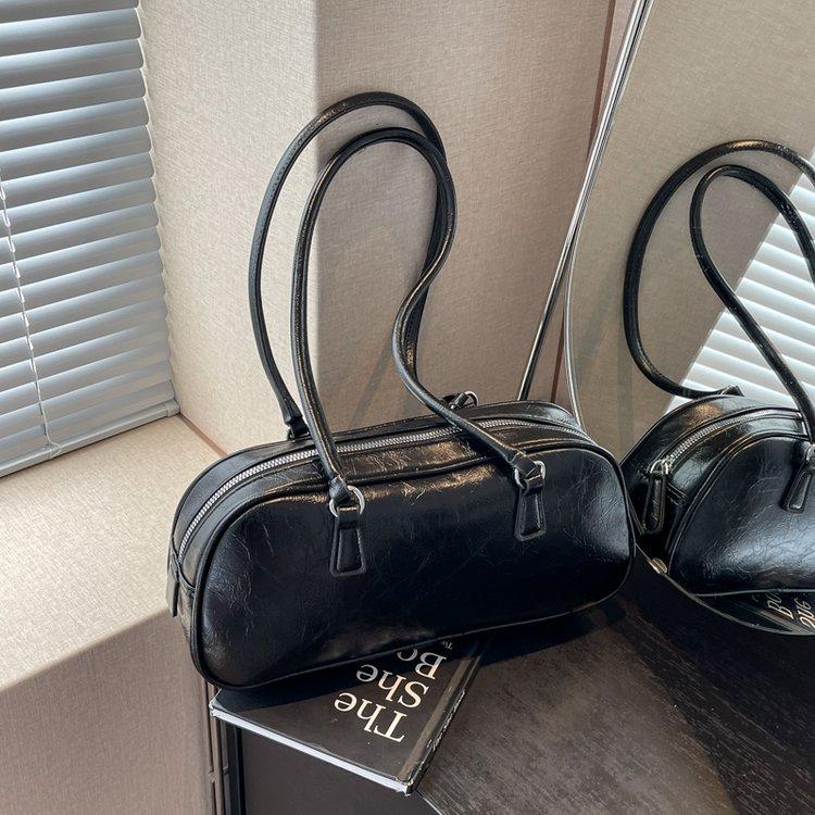 Vintage Waxed Leather Bowknot Baguette Bag, Luxury Commute Underarm Shoulder Bag, Versatile Texture Handbag, Korean Style Ins Fashion Bag for Women