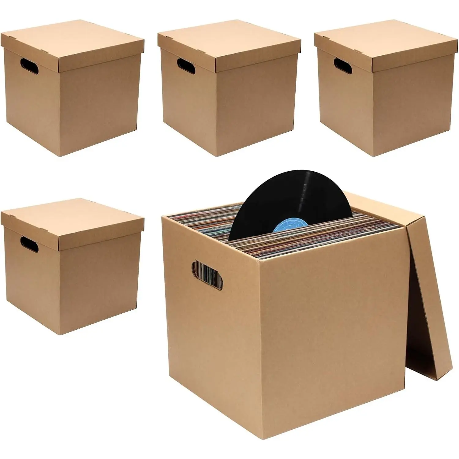 5 Pcs 12'' Vinyl Record Storage Box Record Album Storage Crate | Cardboard Moving Box with Double Thickness Handles and Lids, Cardboard Crate for Album Vinyl Storage