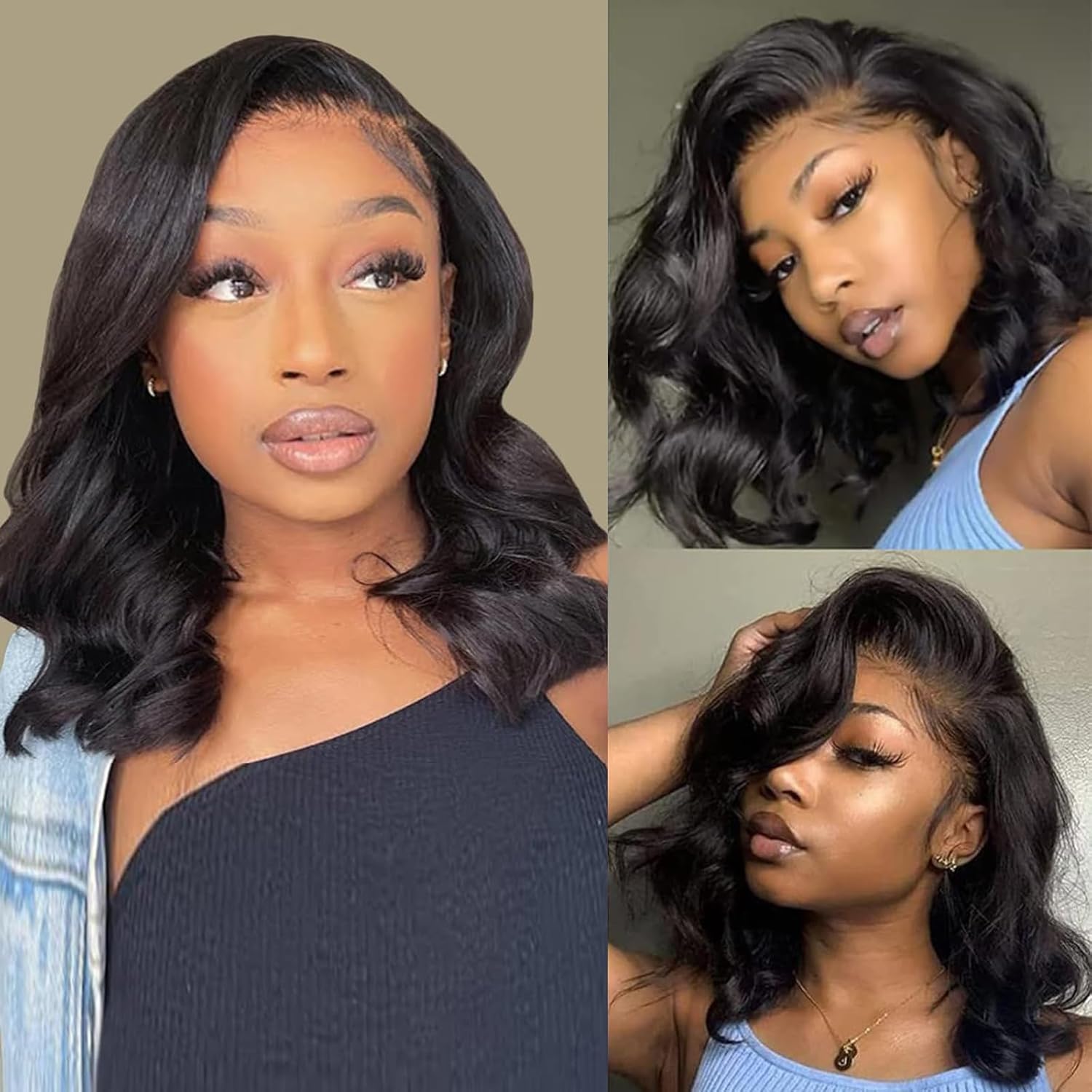 Bling Hair 16 Inch 13x6 Frontal HD Lace Human Hair Wig Body Wave  180% Density, Pre-Plucked Bob Wig for Women