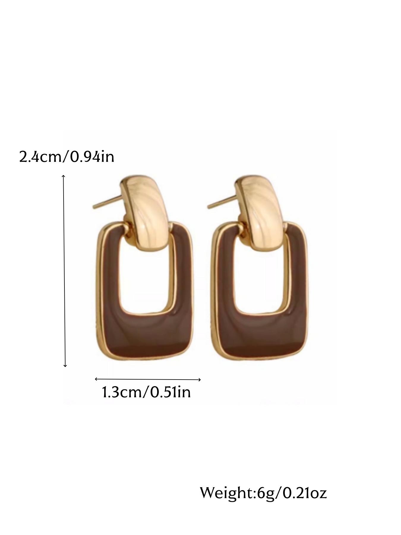 2pcs Geometric Enamel Earrings, Metal Plating, Elegant Vintage Style, Drop Earrings for Women, Daily Wear, Gift Idea