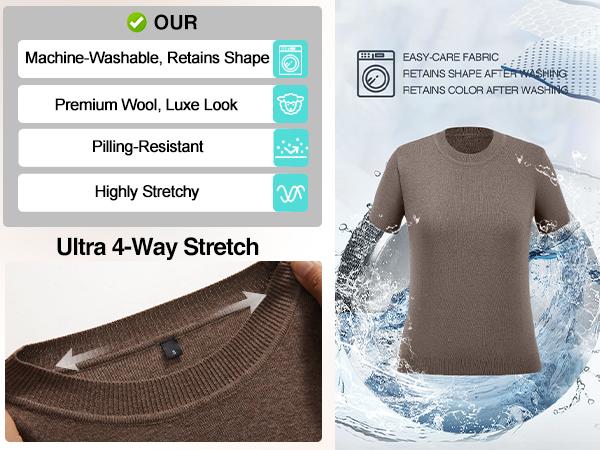 Arach&Cloz 2026 Women's Wool Blend Loose Fit Soft Summer Sweater Short Sleeve Crew Neck Casual Pullover Tops Trendy Outfits SpringStatements