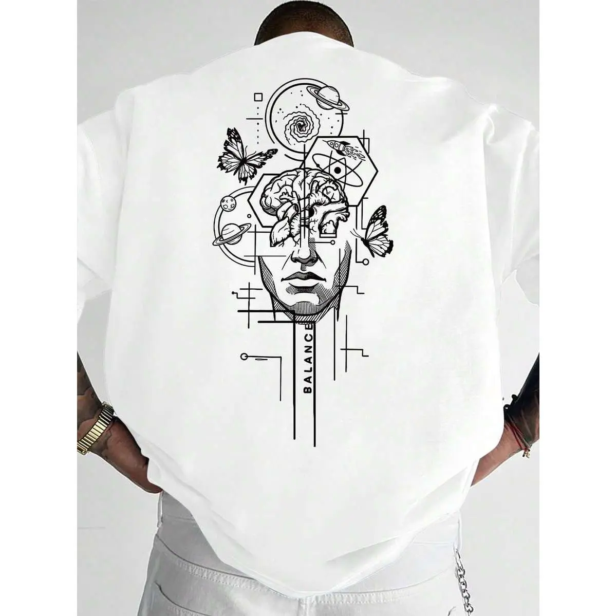 Cyberpunk Mechanical Face Butterfly T-Shirt, Everyday Commuting Casual, Short Sleeve Versatile Base Layer, Free Shipping