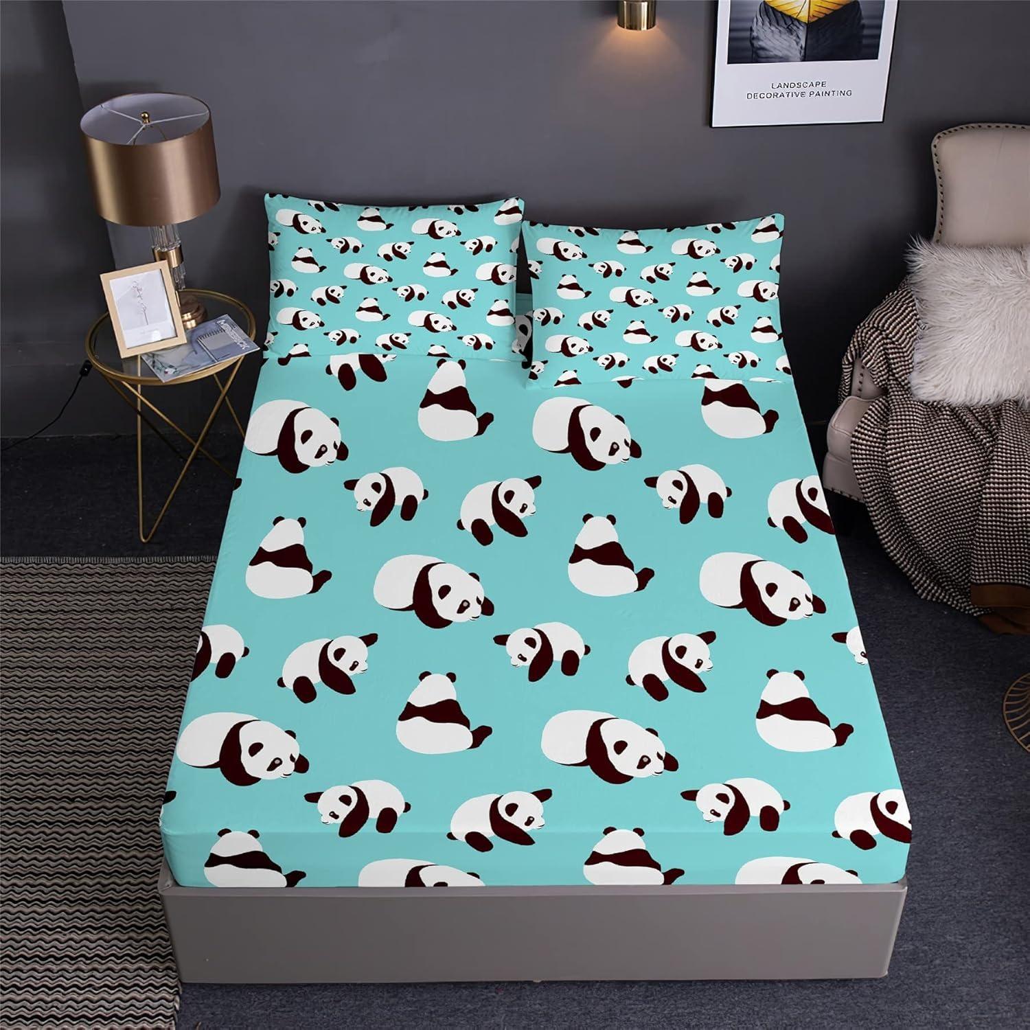 3pcs Bed Sheet Set Animal Theme Panda Pattern, High-Definition Digital Print, 100% Polyester Fiber, Washable, Modern Style Home Bedding