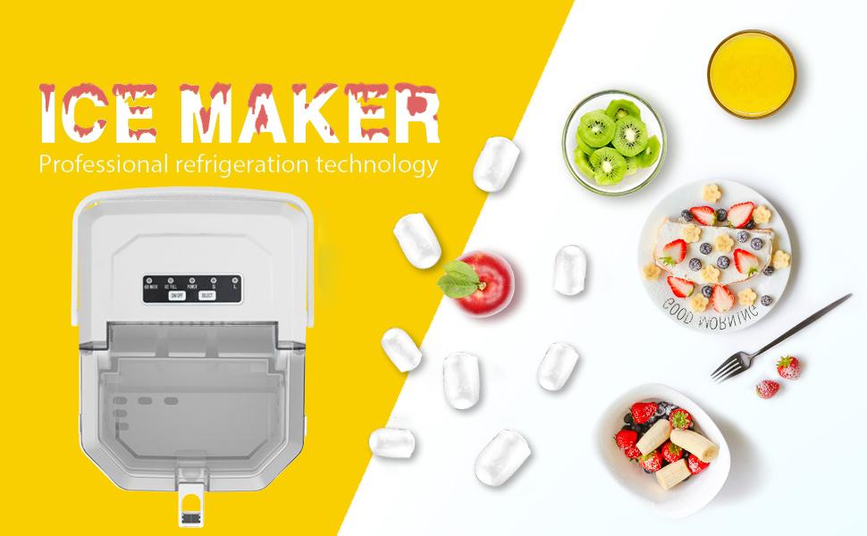 Antarctic Star Countertop Ice Maker, S/L Bullet Ice, 26lbs/Day, 9 Ice Cubes in 6 Mins, Portable Ice Machine with Ice Scoop and Handle, Self-Cleaning, One-Click Operation, for Kitchen Office Home