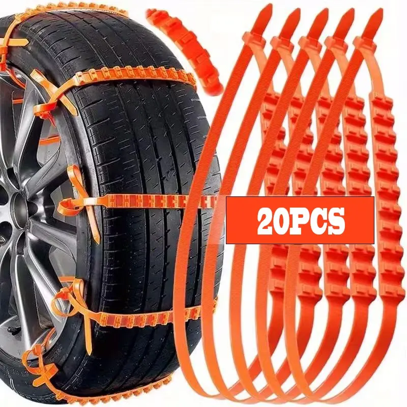 20-Piece Universal Car Snow Chains, Durable Tire Traction for Winter, Ice, Off-Road Driving, Fits Most Cars, Suvs, Snowy Conditions, Easy Installation