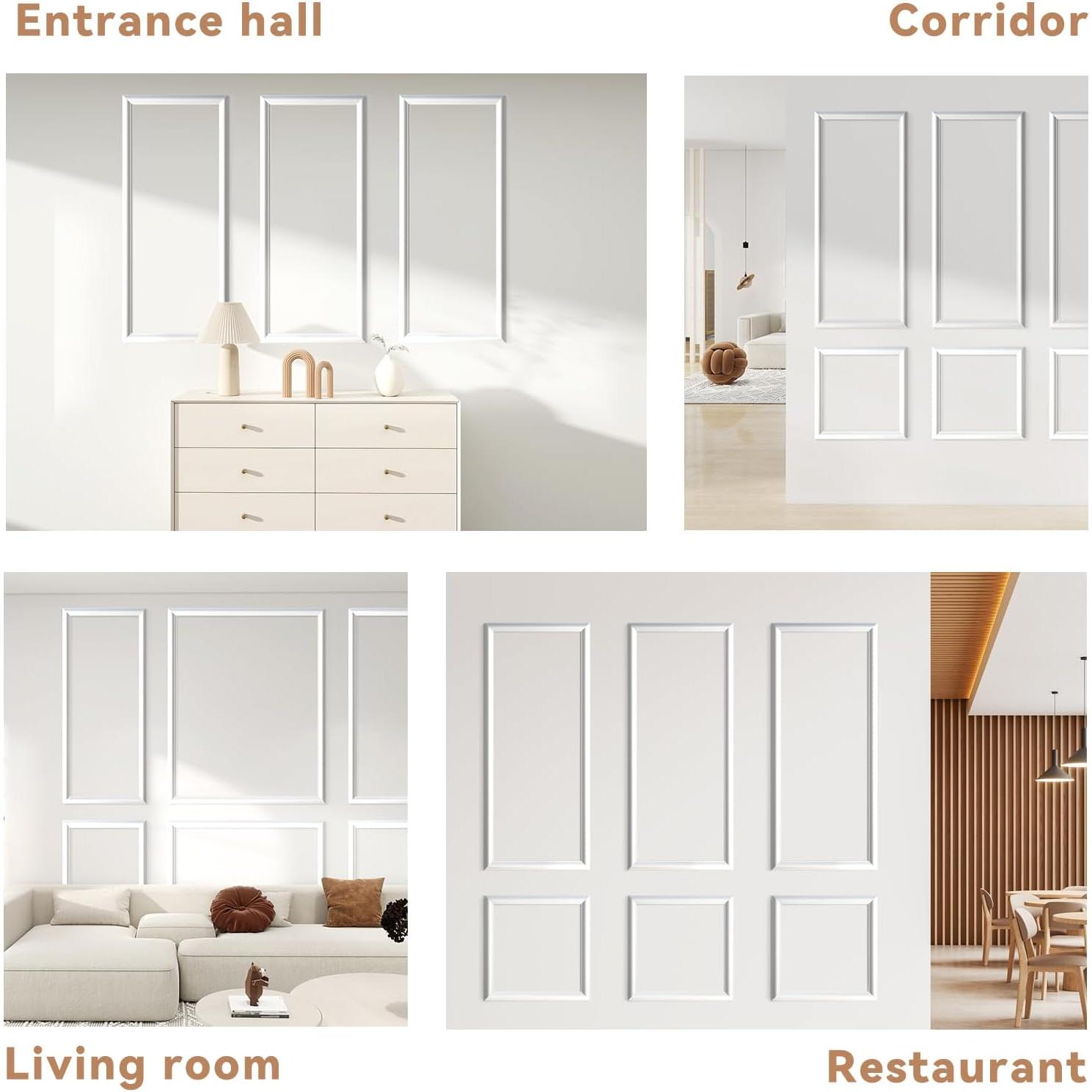 Peel and Stick Wall Molding Kit of 6 Frames,Premade Accent Wainscoting Panels,  to Molding Trim for Living Room Bedroom Corridor  Interior Wall Panel Decor (54x24in)