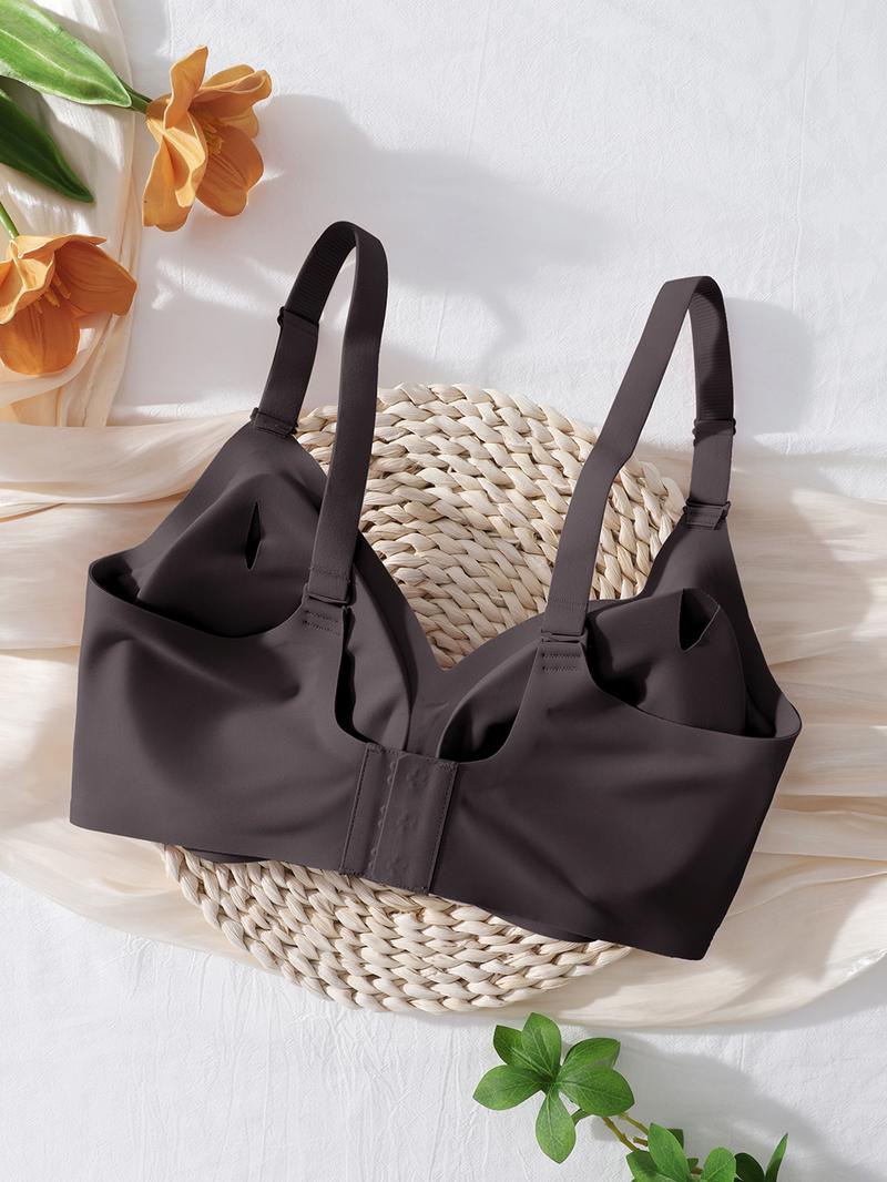 Women's Plain Wireless Jelly Bra, Comfortable Lining Removable Pads Fitted Design, Medium Support All-Season Wear
