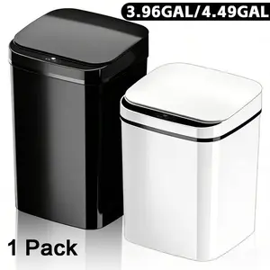 1-Pack Smart Sensor Trash Can, Touchless Garbage Can, Wave/Knee-Sensing Activation, 0.2s Response/Quiet Closing/Sealed Odor-Proof, Black/White, Powered by 2 AA Batteries (Not Included), Suitable for Bathroom/Kitchen/Living Room/Bedroom