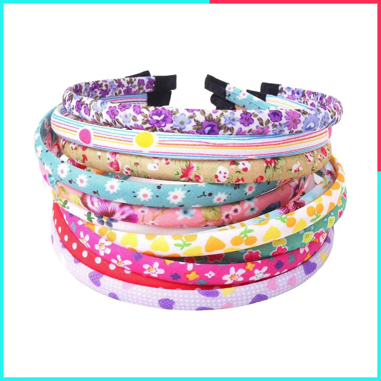 12Pcs Thin Floral Cloth Fabric Covered Headbands for Girls and Toddlers, Birthday Party Favors
