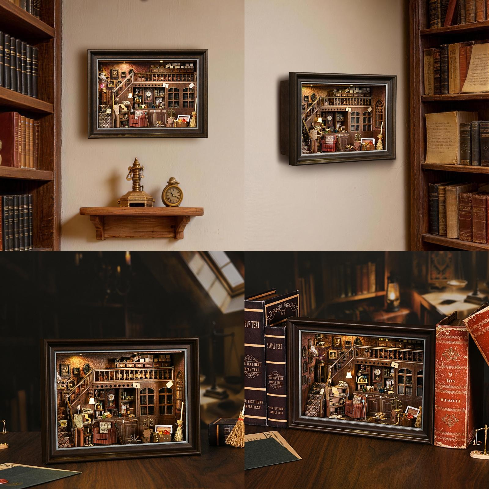 Book Nook Kit Secret Attic DIY 3D Wooden Puzzle, Bookshelf Insert Dollhouse Model, Bookend Building, Home Decoration, Photo Frame