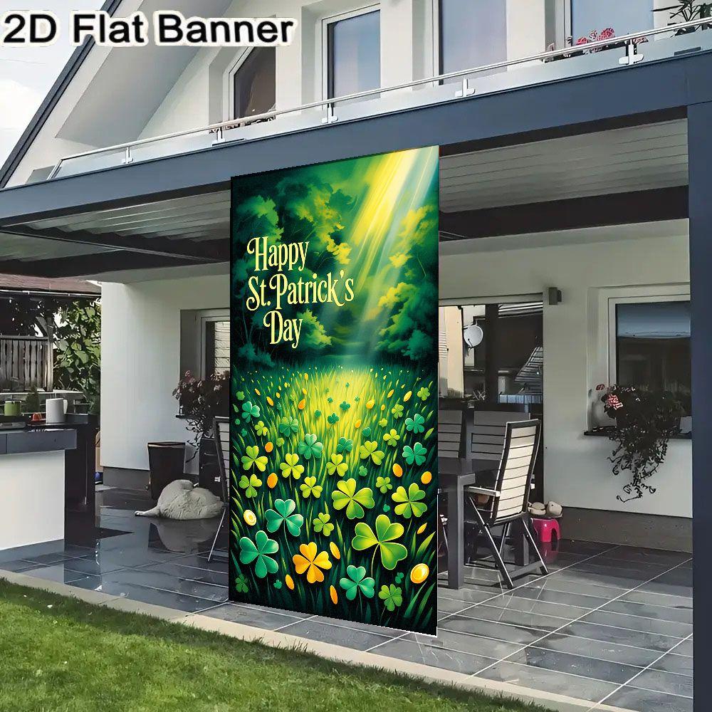 2D flat banner, 1pcHappy St. Patrick’s Day Backdrop, Green Four-Leaf Clover & Gold Coins Party Decor, Festive Irish Celebration Background for Video Shoots & Eventsgalentines party decor, valentine day decor, decorations for valentines day