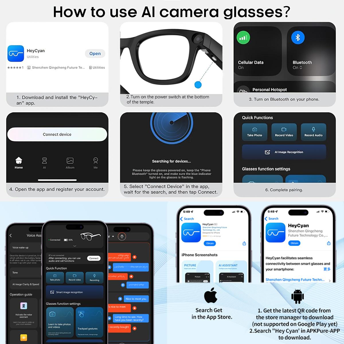 Multifunctional  Smart AI Camera Glasses with 8MP Lenses, Touch-Button Adjustment for Travel & Outdoor , Hands-Free Photography, 140+ Languages Real-Time Translation, Bluetooth Music, Wearable Video Recording, UV Protection