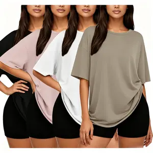 4 Pack Oversized T-Shirts for Women, Loose Fit Crew Neck Baggy Casual Tops, Comfy Summer Workout Tees with Plus Size Options