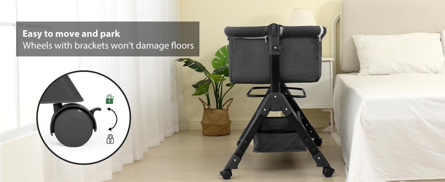 Baby Bassinet,  Crib for Infant and Newborn, Bedside Sleeper with Storage Basket and Mosquito Net, Easy to Fold, Height Adjustable, Portable Side Bed Crib